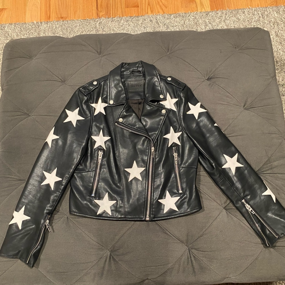 BLANK NYC- Black & white star vegan leather jacket